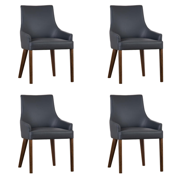 Tuberose Dining Chair Set of 4 PU Leather Solid Acacia Wood Furniture Dark Grey