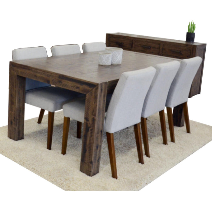 Catmint 7pc Dining Set 180cm Table with 6 Solid Wood Fabric Chair