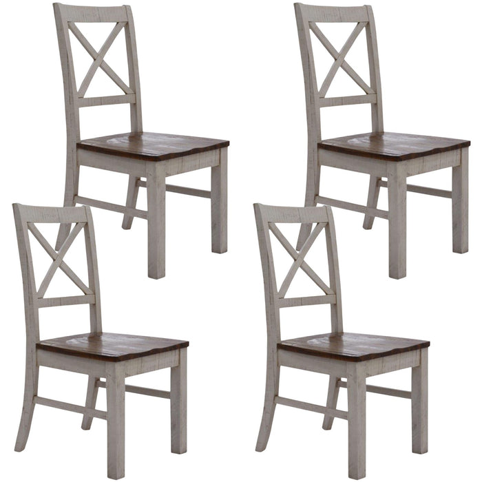 Erica X-Back Dining Chair Set of 4 Solid Acacia Timber Wood Hampton Brown White