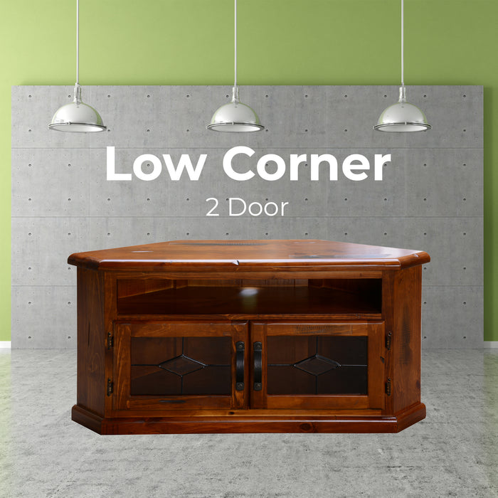 Umber Corner ETU Entertainment TV Unit 126cm 2 Door Solid Pine Wood - Dark Brown