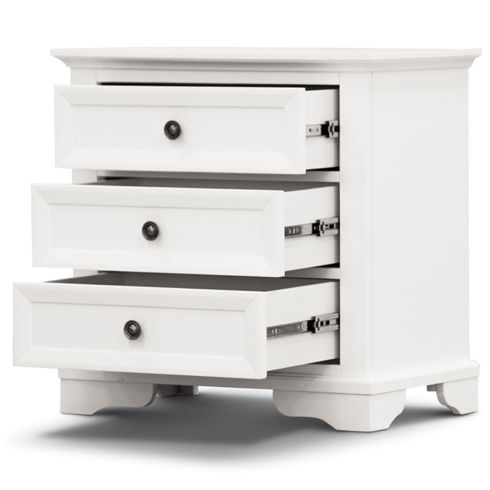 Celosia Bedside Table Set of 2pcs - 3 Drawers Storage Cabinet Nightstand - White