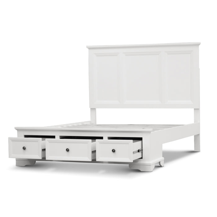 Celosia King Size Bed Frame Timber Mattress Base With Storage Drawers - White