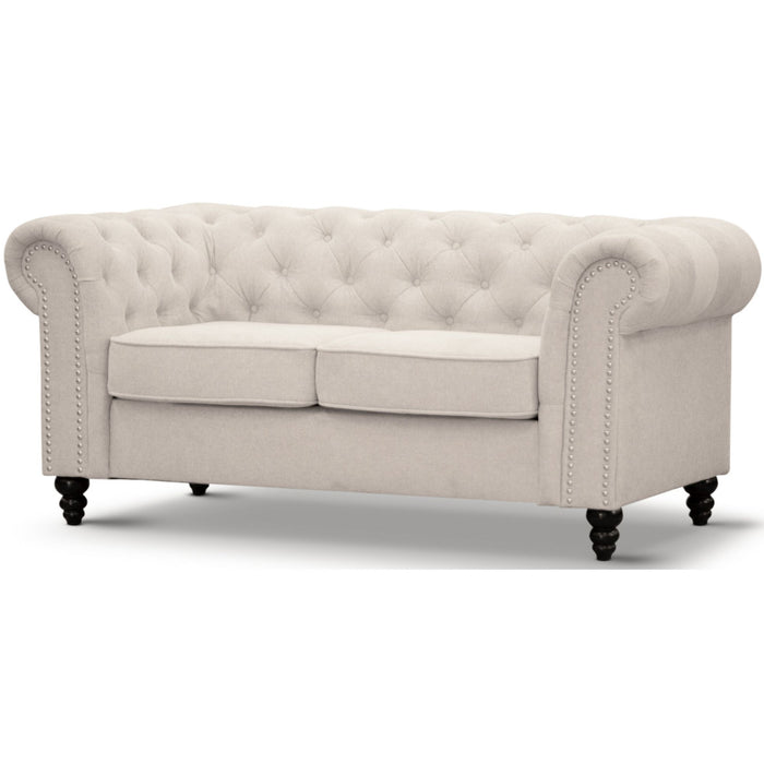 Mellowly 2 Seater Sofa Fabric Uplholstered Chesterfield Lounge Couch - Beige