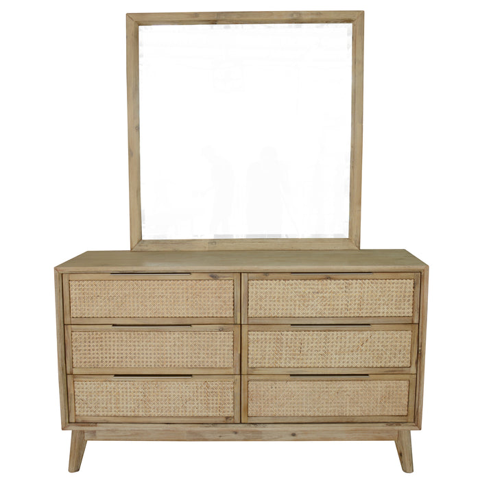 Grevillea Dresser 6 Chest of Drawers Acacia Wood Storage Cabinet Rattan - Brown