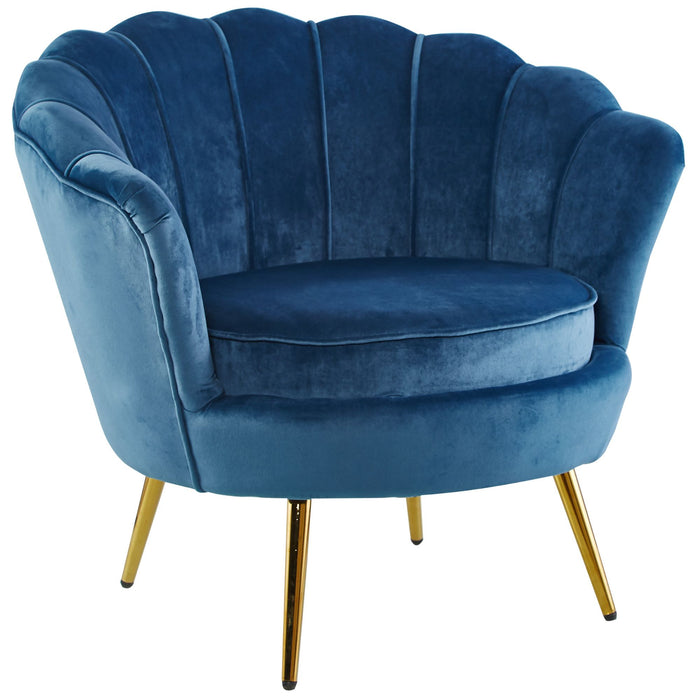 Bloomer Velvet Fabric Accent Sofa Love Chair Round Ottoman Set - Blue