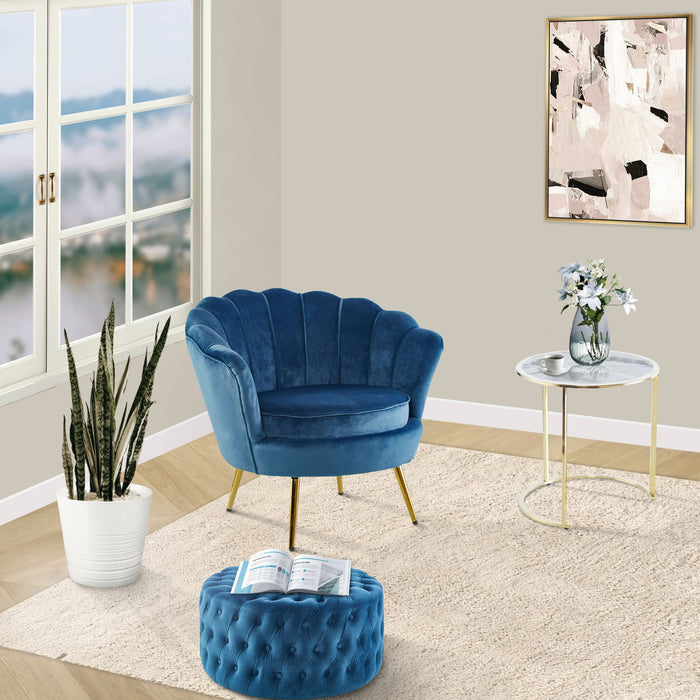 Bloomer Velvet Fabric Accent Sofa Love Chair - Blue