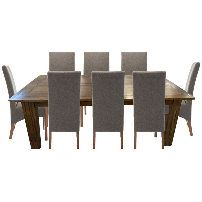 Aksa Fabric Upholstered Dining Chair Set of 6 Solid Pine Wood Furniture - Grey