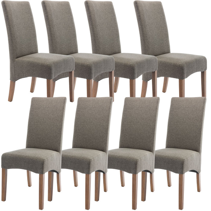 Aksa Fabric Upholstered Dining Chair Set of 8 Solid Pine Wood Furniture - Grey