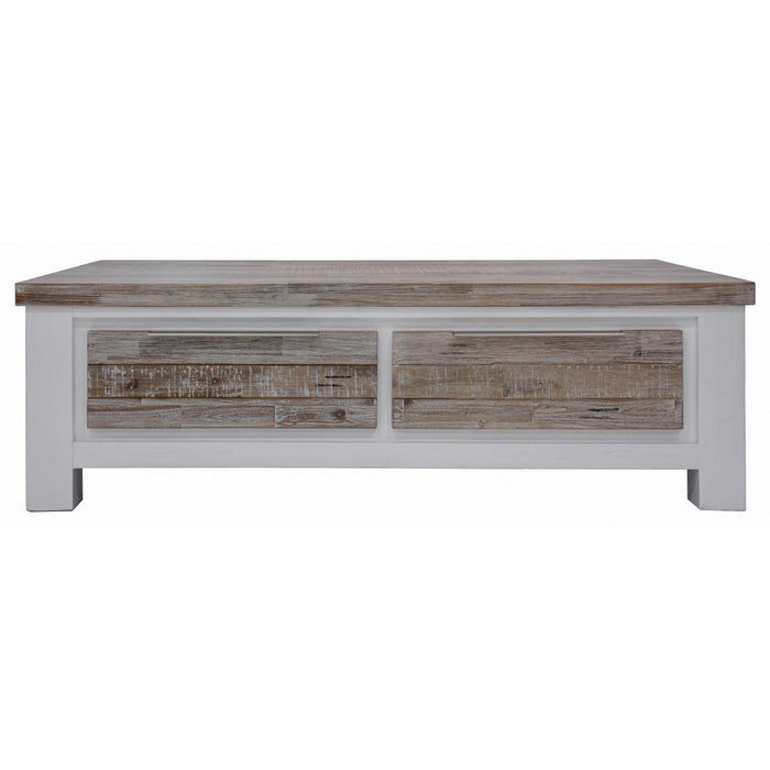 Plumeria Coffee Table 130cm 2 Drawer Solid Acacia Timber Wood - White Brush