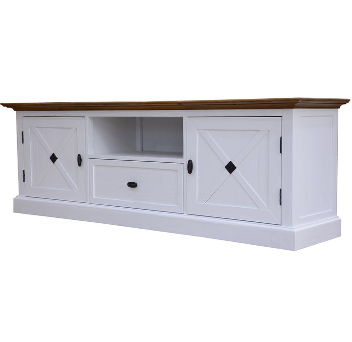 Beechworth ETU Entertainment TV Unit 180cm Solid Pine Wood Hampton Style - Grey