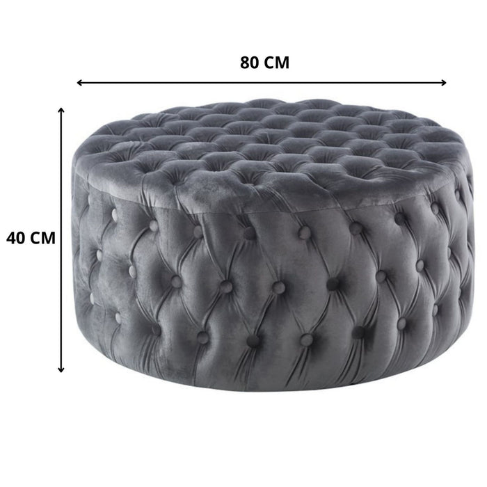 Cosmos Tufted Velvet Fabric Round Ottoman Footstools - Grey