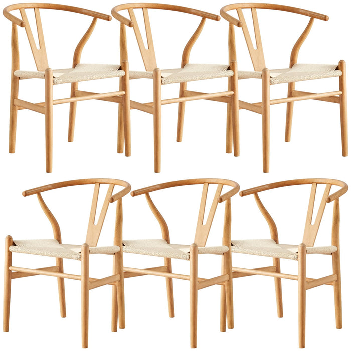 Anemone  Set of 6 Wishbone Dining Chair Beech Timber Replica Hans Wenger Natural