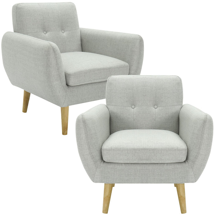 Dane Single Seater Fabric Upholstered Sofa Armchair Set of 2 - Light Grey