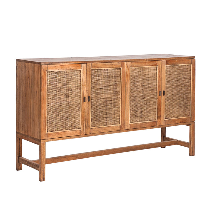 Jasmine Sideboard Buffet Table 160cm 4 Door Mindi Wood Rattan - Brown