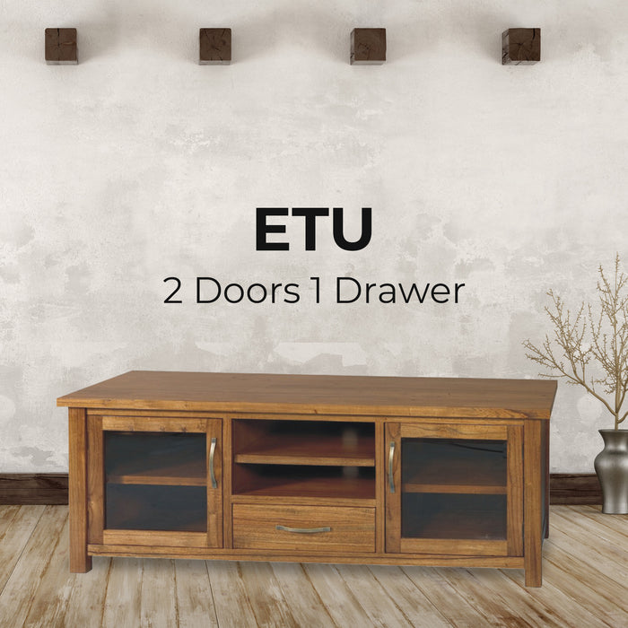 Birdsville ETU Entertainment TV Unit 172cm 2 Door 1 Drawer Mt Ash Wood - Brown