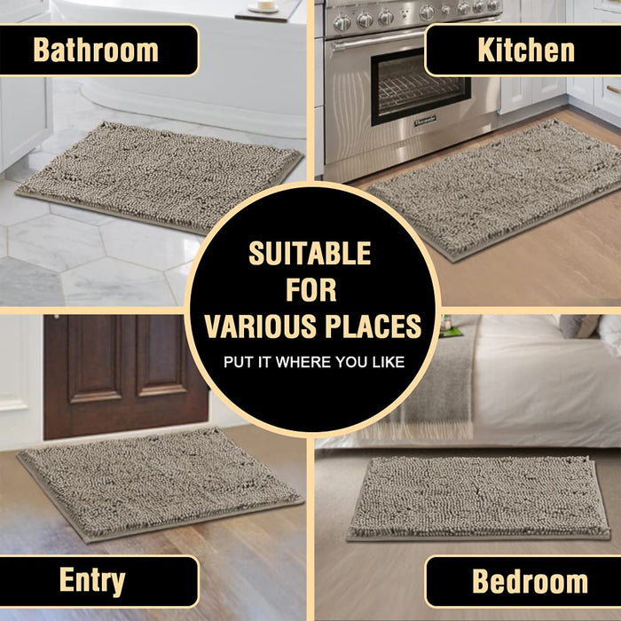 Bath Mat Rug Bathroom Extra Soft Absorbent Rugs Non Slip Quick Dry Grey