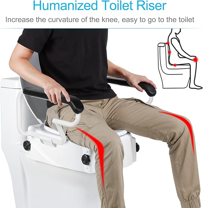 Toilet Seat Riser with Flip Up Handles Raised Toilet Safety Seat for Elderly