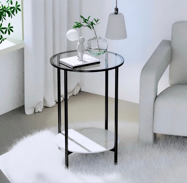 Interior Ave - Cosmopolitan Two Tier Mix Side Table - Marble & Glass