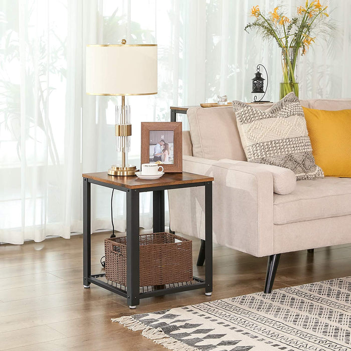 Side Table 2-Tier Nightstand with Mesh Shelf