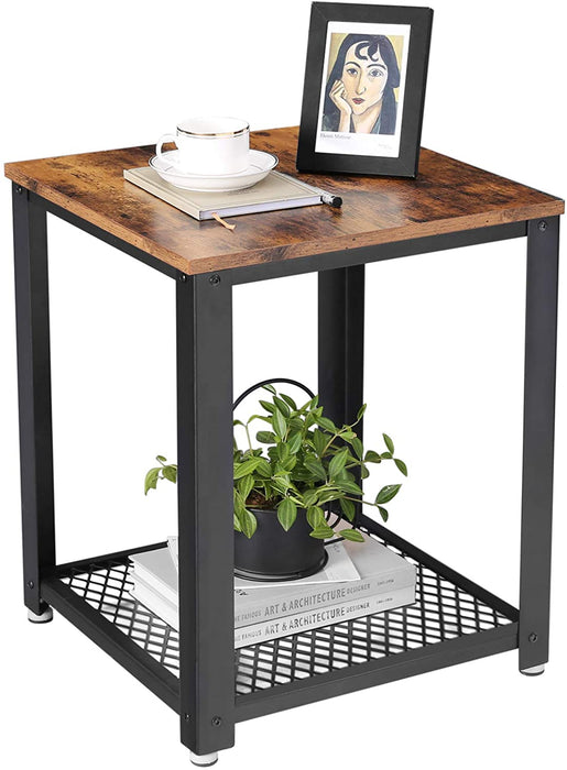 Side Table 2-Tier Nightstand with Mesh Shelf