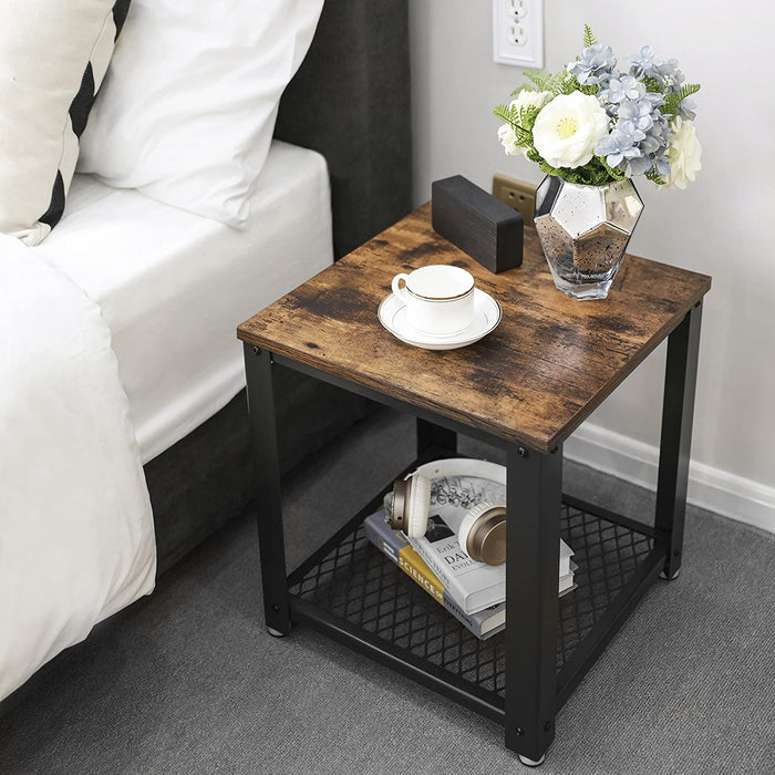 Side Table 2-Tier Nightstand with Mesh Shelf