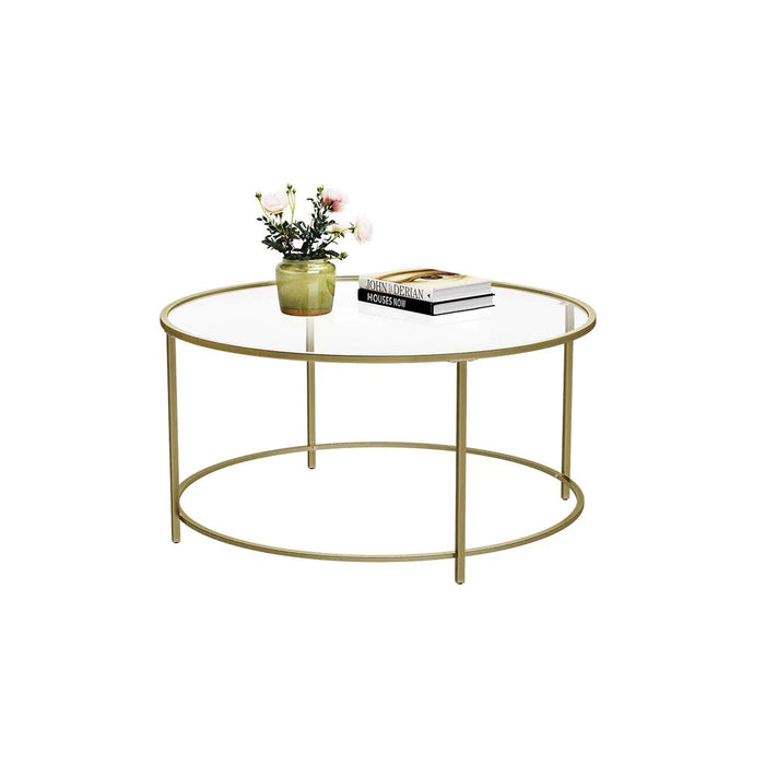 Round Glass Top Coffee Table with Metal Frame