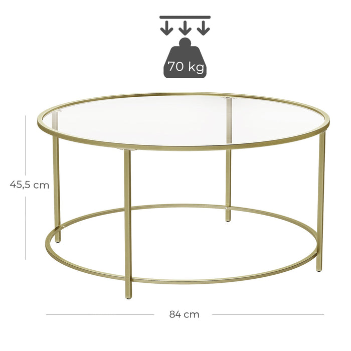 Round Glass Top Coffee Table with Metal Frame