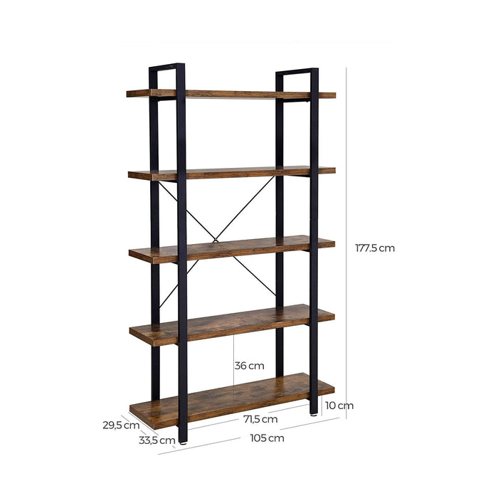 Bookshelf 5-Tier Industrial Stable Bookcase