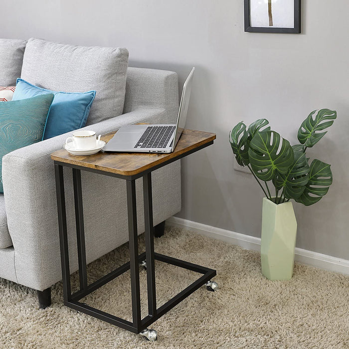 C-Shaped End Table with Steel Frame and Castors