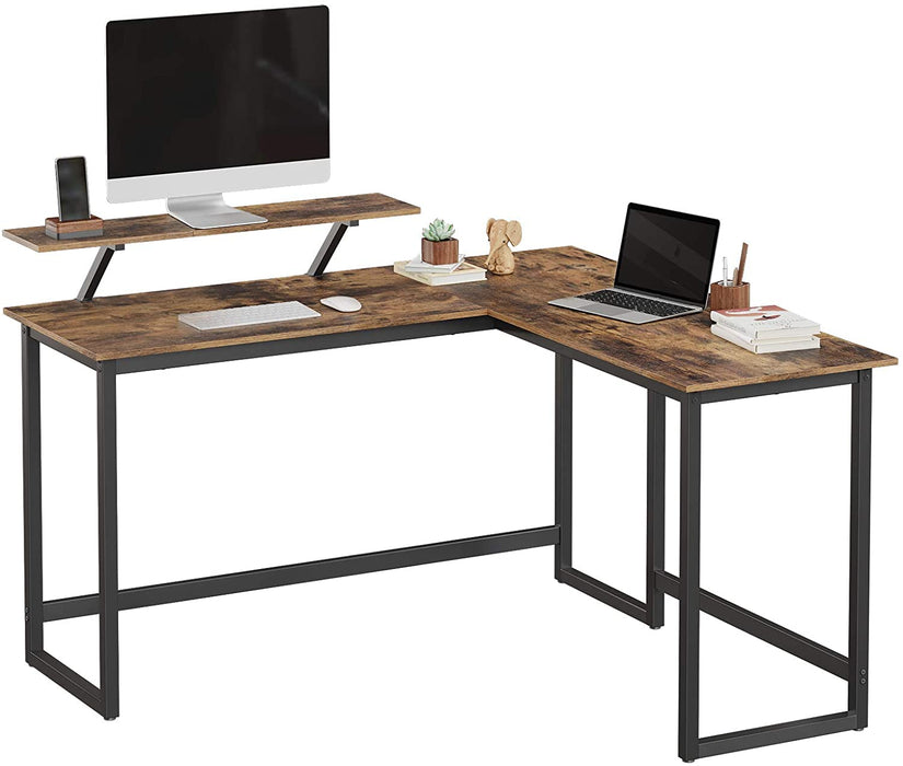 L-Shaped Desk with Screen Stand for Studying, Gaming, Working, Space-Saving