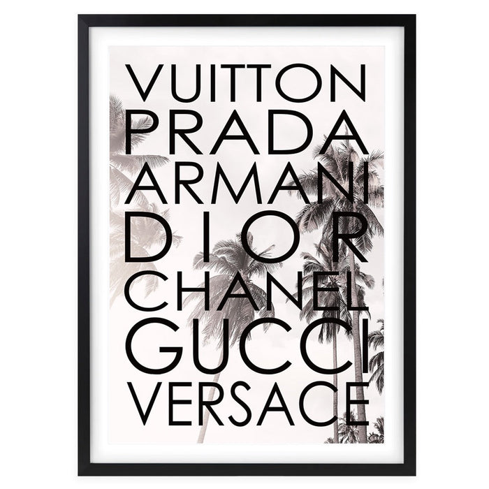 Wall Art's Fashion Names On Palm Trees Large 105cm x 81cm Framed A1 Art Print