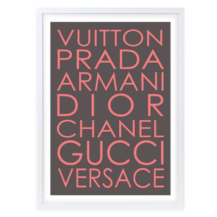 Wall Art's Fashion Names Regular Grey And Pink Large 105cm x 81cm Framed A1 Art Print