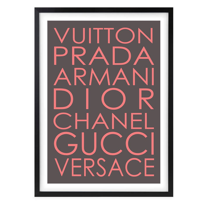 Wall Art's Fashion Names Regular Grey And Pink Large 105cm x 81cm Framed A1 Art Print