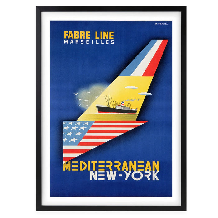 Wall Art's Fabre Lines Mediterranean New York Large 105cm x 81cm Framed A1 Art Print