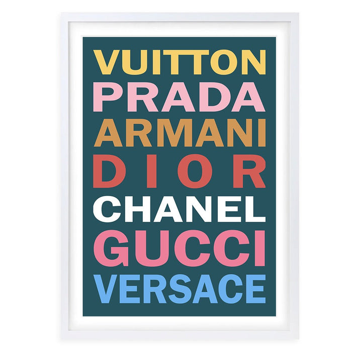 Wall Art's Fashion Names Bold Colour 2 Large 105cm x 81cm Framed A1 Art Print