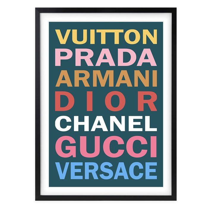 Wall Art's Fashion Names Bold Colour 2 Large 105cm x 81cm Framed A1 Art Print