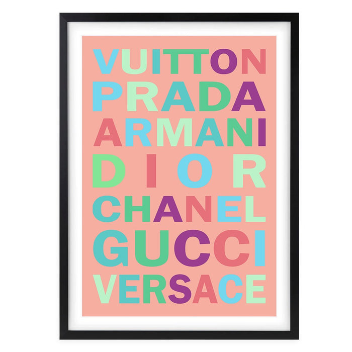 Wall Art's Fashion Names Bold Colour 3 Large 105cm x 81cm Framed A1 Art Print