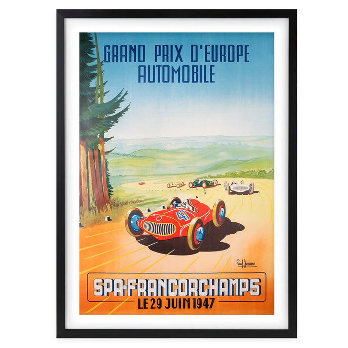 Wall Art's Grand Prix Europe Automobile Spa Francorchamps 1947 Large 105cm x 81cm Framed A1 Art Print