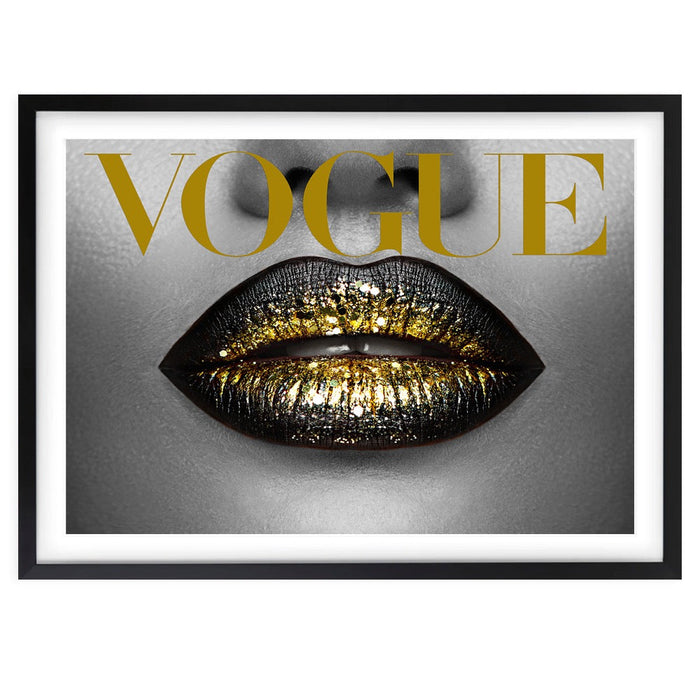 Wall Art's Gold Vogue Lips Framed A1 Art Print