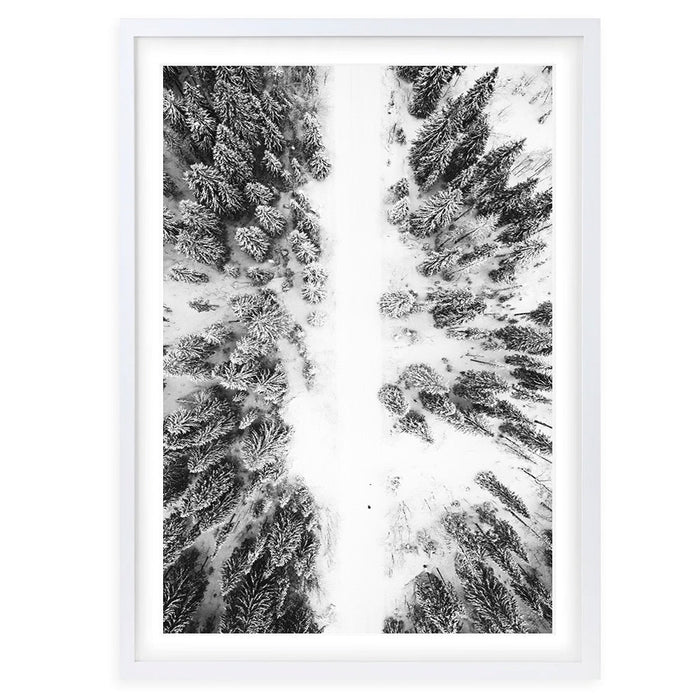 Wall Art's Snowy Forrest Road Large 105cm x 81cm Framed A1 Art Print