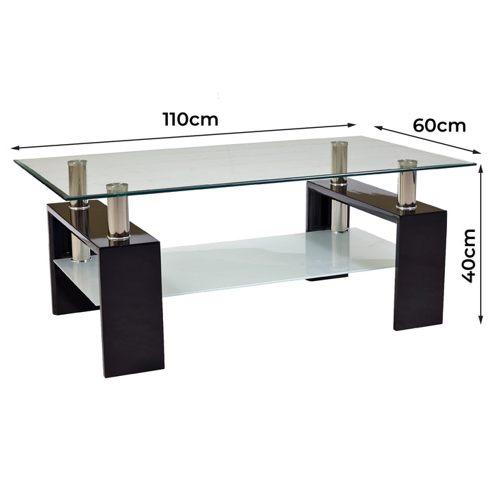 Eppin 2-Tier Black Glass Coffee Table