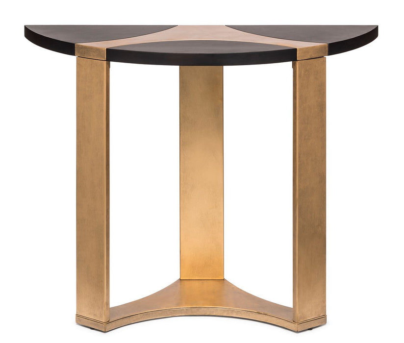 Contemporary Half Round Brass and Black Hallway Console Table