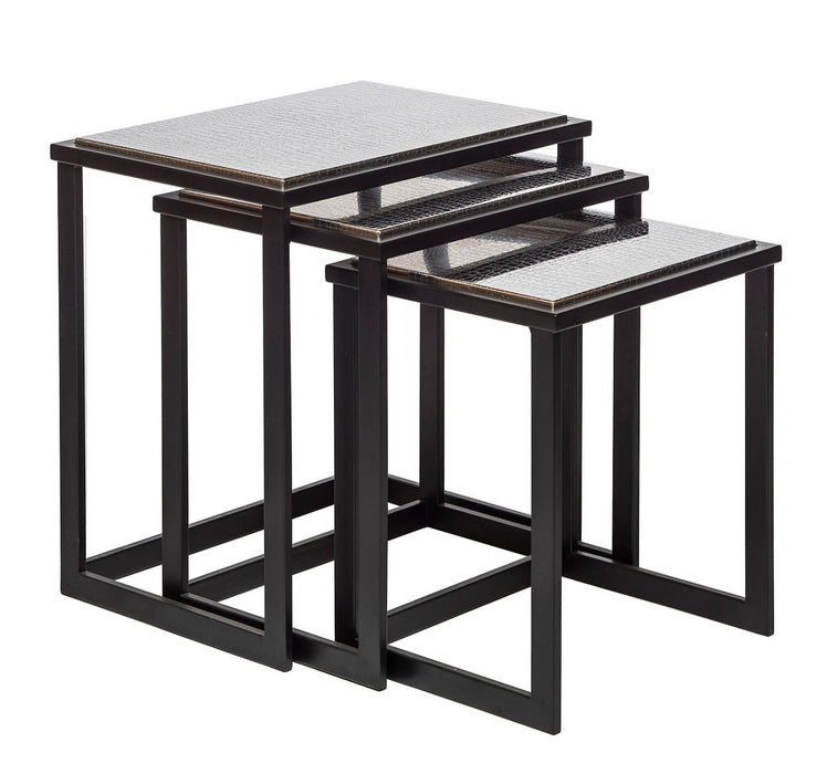 Black Iron Nested Tables with Stainless Steel Top in Set of 3