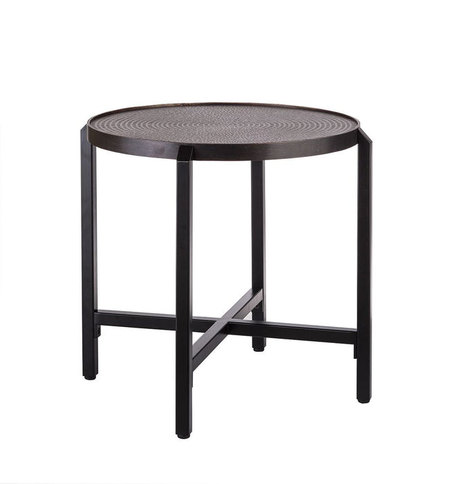 Small Round Iron Black Side Table with Copper Finish Top