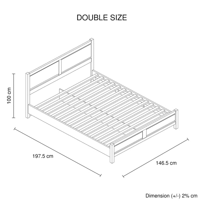 3 Pieces Bedroom Suite Natural Wood Like MDF Structure Double Size Oak Colour Bed, Bedside Table