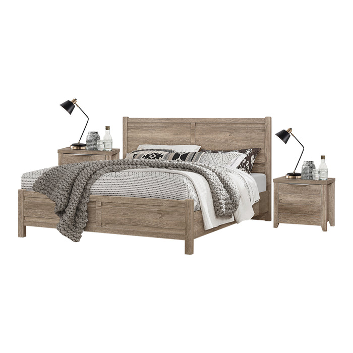 3 Pieces Bedroom Suite Natural Wood Like MDF Structure King Size Oak Colour Bed, Bedside Table