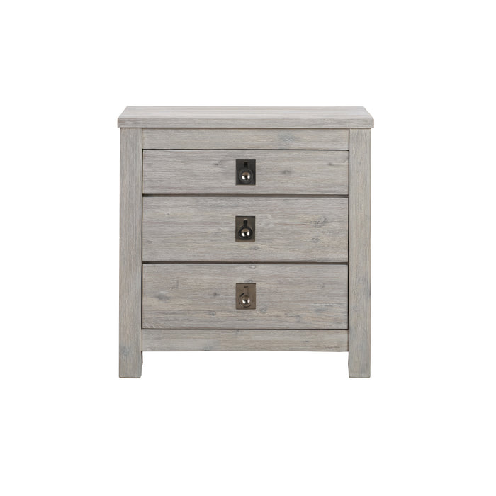 3 Pieces Bedroom Suite with Solid Acacia Wood Veneered Construction in Queen Size White Ash Colour Bed, Bedside Table