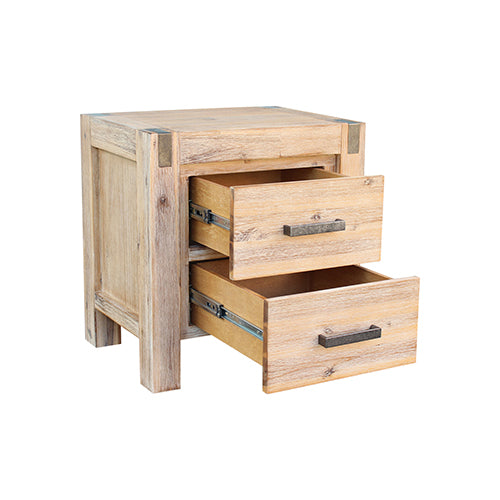 3 Pieces Bedroom Suite in Solid Wood Veneered Acacia Construction Timber Slat Queen Size Oak Colour Bed, Bedside Table