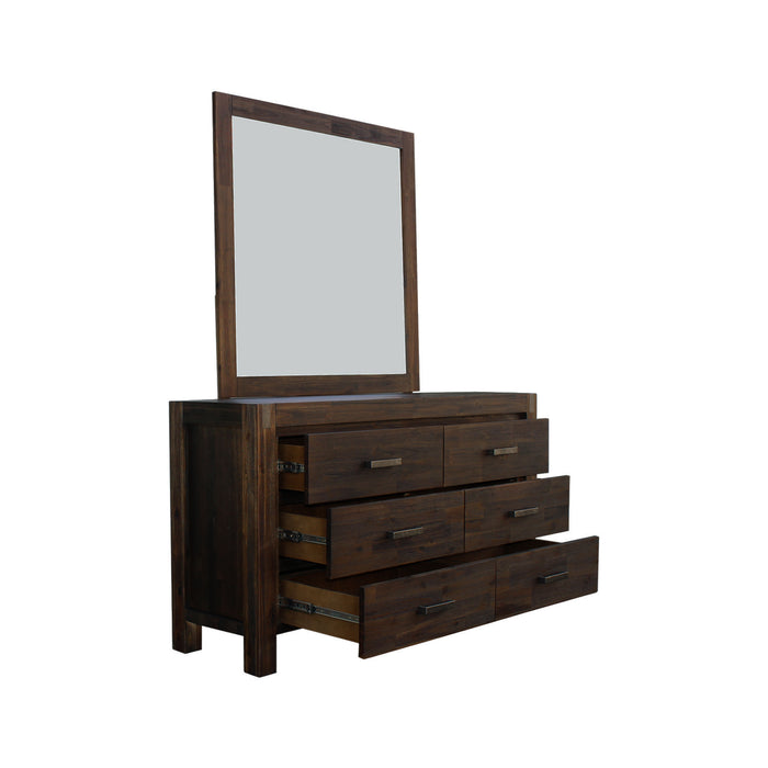 4 Pieces Bedroom Suite in Solid Wood Veneered Acacia Construction Timber Slat Queen Size Chocolate Colour Bed, Bedside Table & Dresser