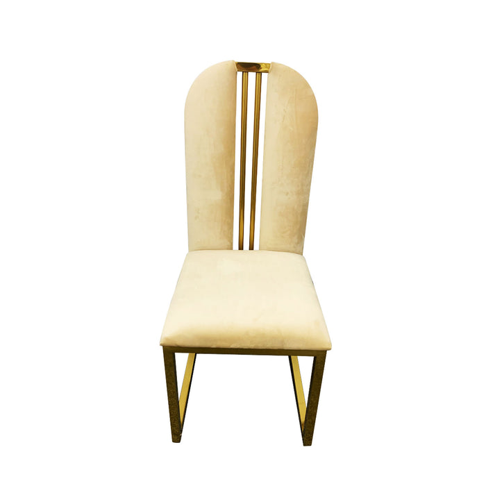 2X Dining Chair Stainless Gold Frame & Seat Beige Fabric